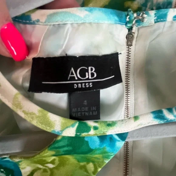 AGB Floral Midi Dress Blue & Green Women’s Size 4 - Picture 3 of 15